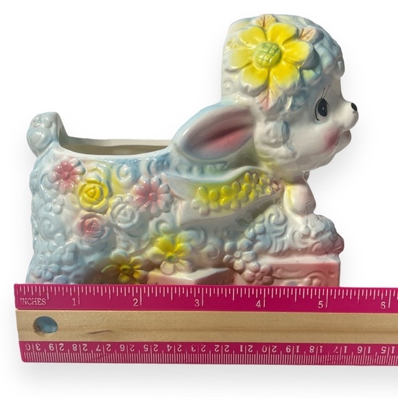 Vintage Baby Lamb Blocks Ceramic Planter Trinket Bowl Inarco Japan E6040 Nursery - Picture 8 of 11